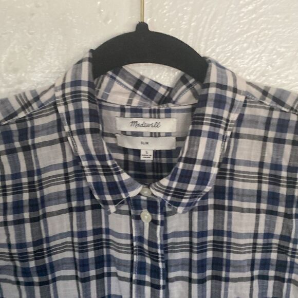 Madewell Women’s Button Up Slim Blue Black Ivory Size L - Picture 4 of 5